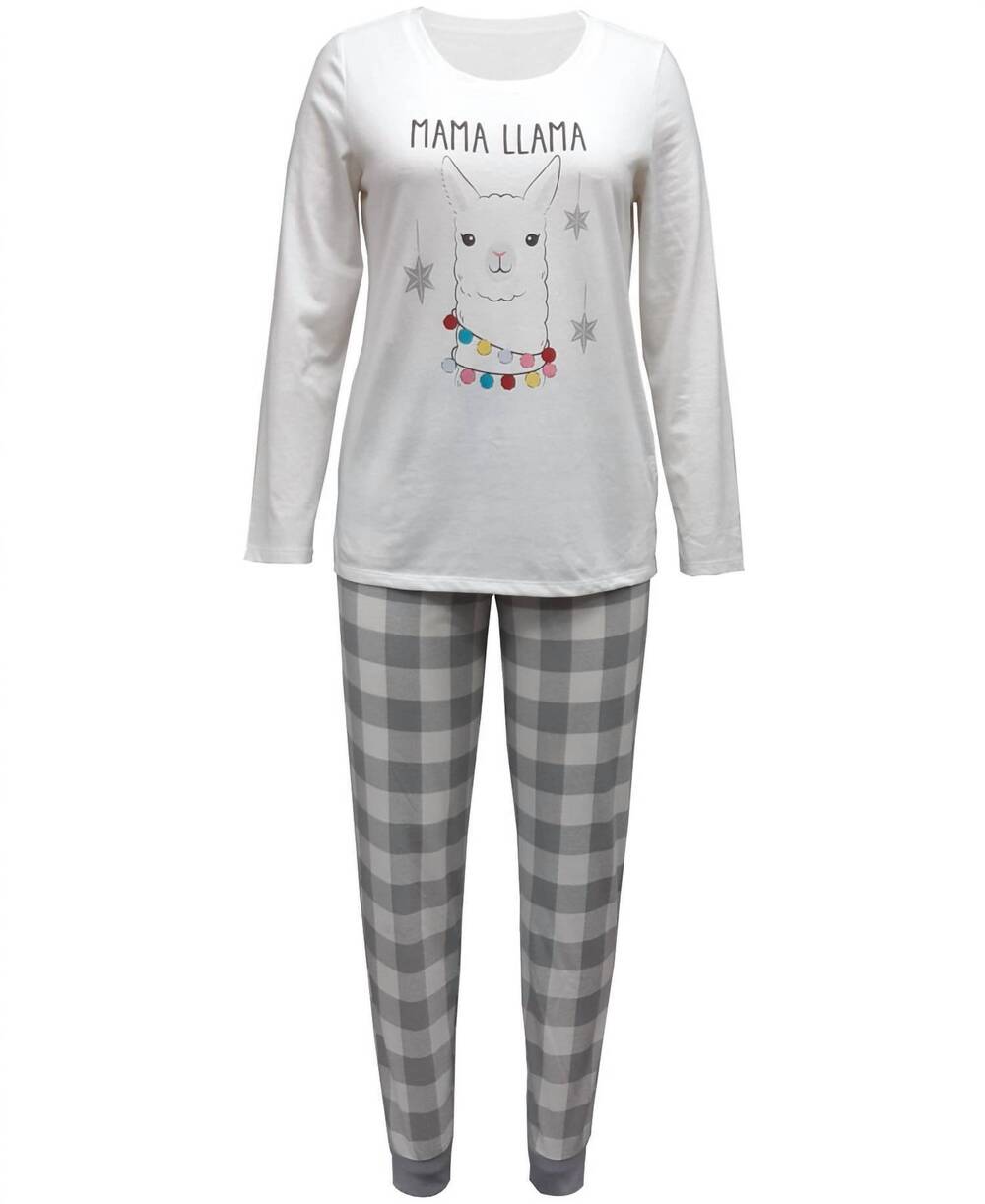 NEW FAMILY PJS women's holiday llama pajama set in buffalo check